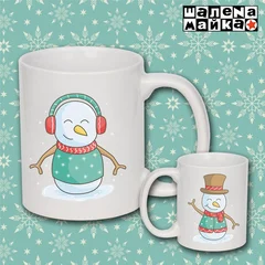 Новогодняя чашка Снеговики в шляпе и наушниках